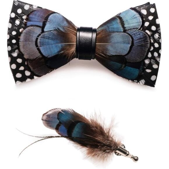 Handmade Feather Pre-tied Bow tie 013 - Picture 2 of 5